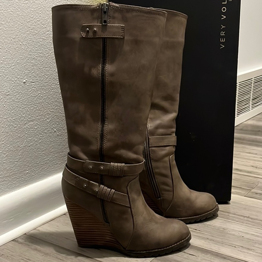 Very Volatile Taupe Wedge Boot